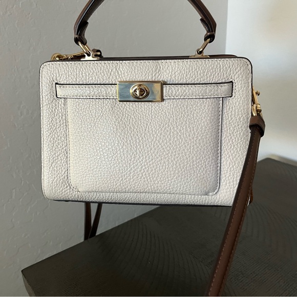 Coach Handbags - Coach Cream Pebbled Leather Crossbody with Brown Strap !!LIKE NEW!